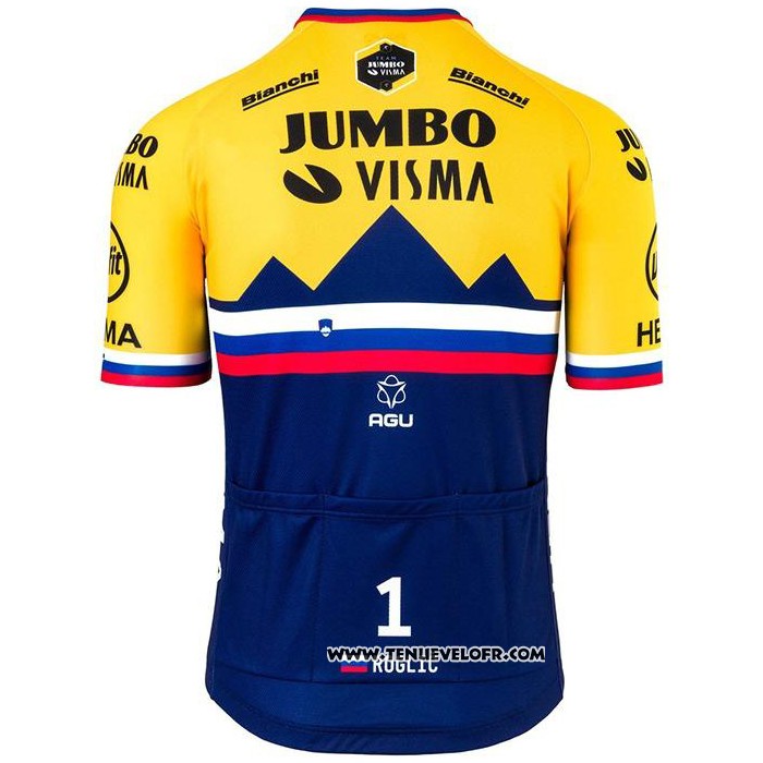 2020 Maillot Cyclisme Jumbo Visma Jaune Bleu Manches Courtes et Cuissard